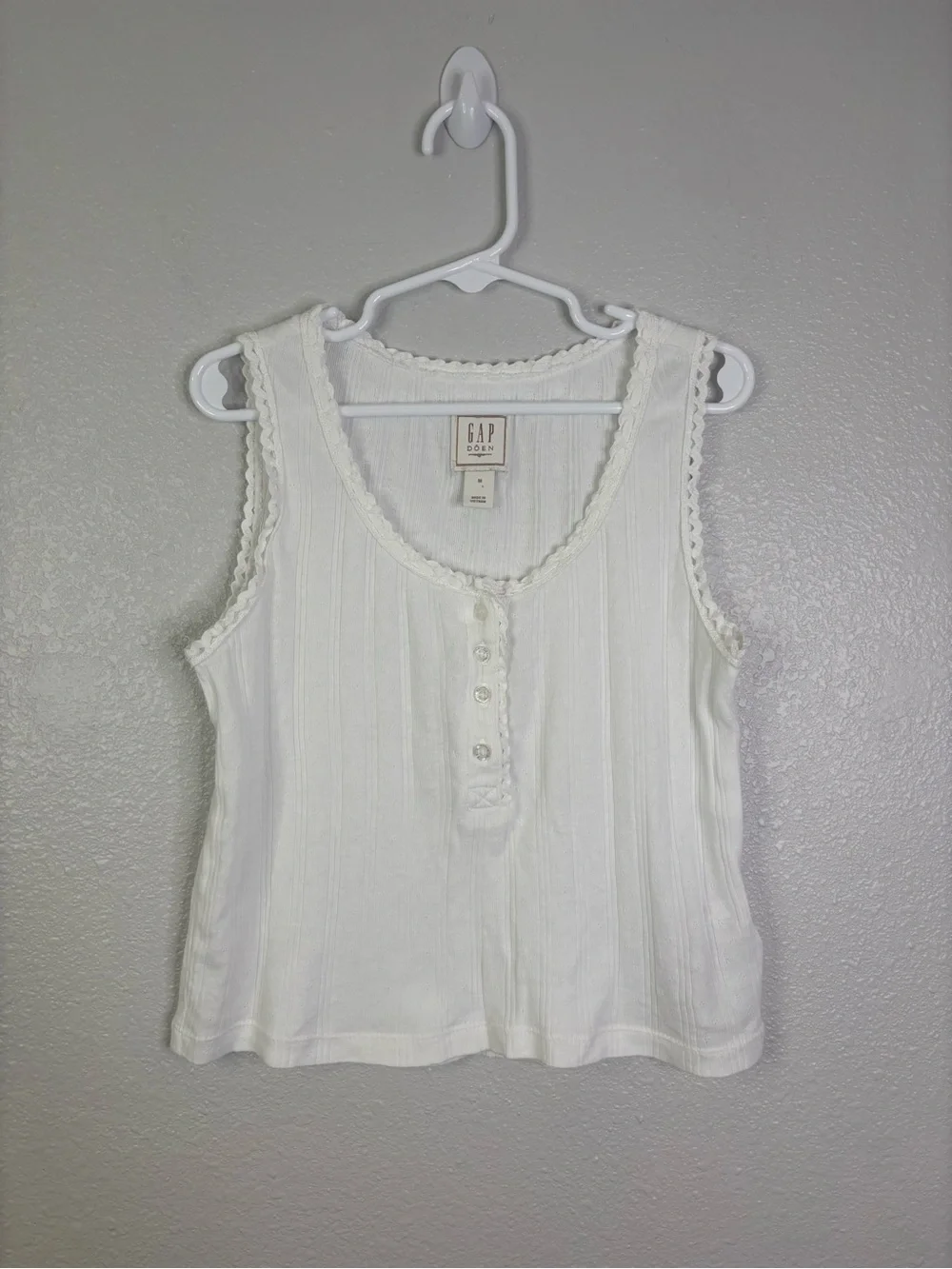 GAP x Doen White Ribbed Sleeveless Tank with Button Henley